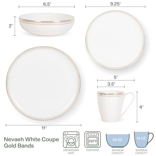 by Fitz and Floyd Nevaeh Bone China Coupe Gold Bands Dinnerware Set (Gold / Service for 4)
