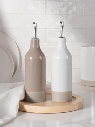 Ceramic Oil Dispenser Bottle (White and Cinnamon Brown / 2 Pieces (Milkyway))