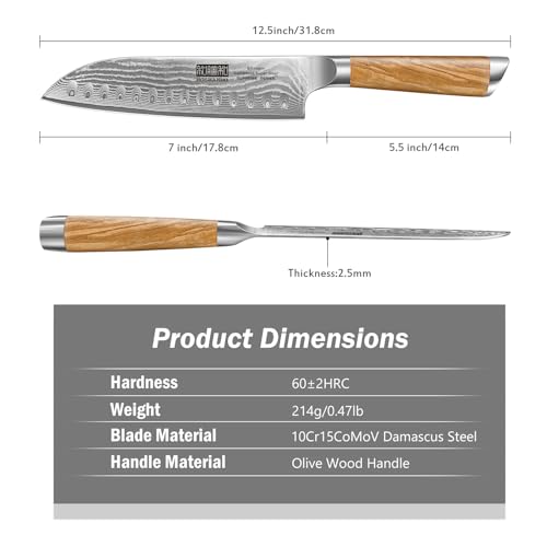 Damascus Santoku Knife 7" (7.1 Inch Santoku Knife)