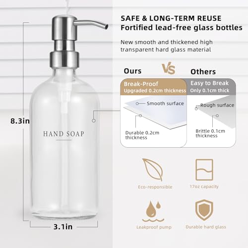 Glass Soap Dispenser (Clear Bottle/Brushed Silver Pump + Tray + Funnel)