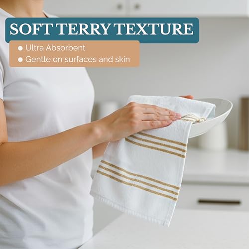 Kitchen Towel Set 8 Pc 4 Dish Towels for Kitchen (Terry - Beige / Kitchen Towel Set - 8 Pack)