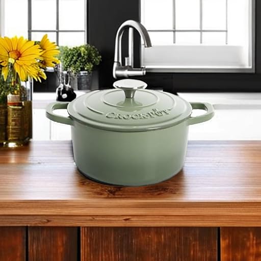 Crock Pot Artisan 5 Quart Enameled Cast Iron Round Dutch Oven (Pistachio Green / 5-Quart)
