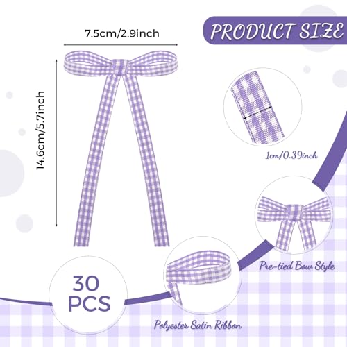 30 Pack Bow Cake Toppers Purple Gingham Ribbon Bows for Cake (Purple Gingham)