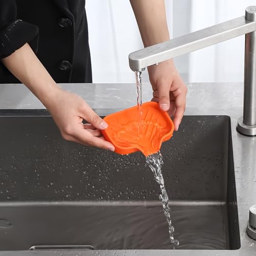 Silicone Soap Dish with Drain Spout (Orange / S(4.9"×3.2"))