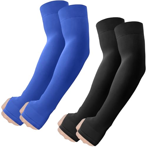Arm Sleeves with Thumb Hole (2 Pairs - Black+blue)