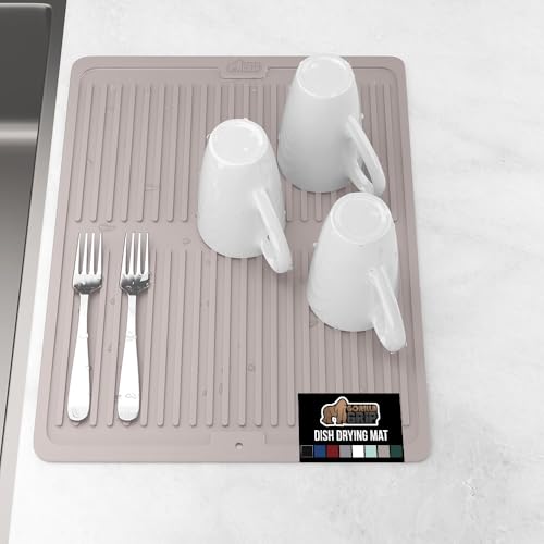 Patented BPA Free Silicone Dish Drying Mat (16" x 12" / Silicone / Almond)