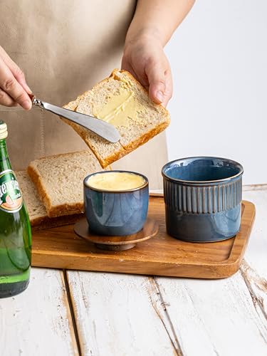 Ceramic Butter Dish with Lid (Blue / Stripe-3.94"dia)