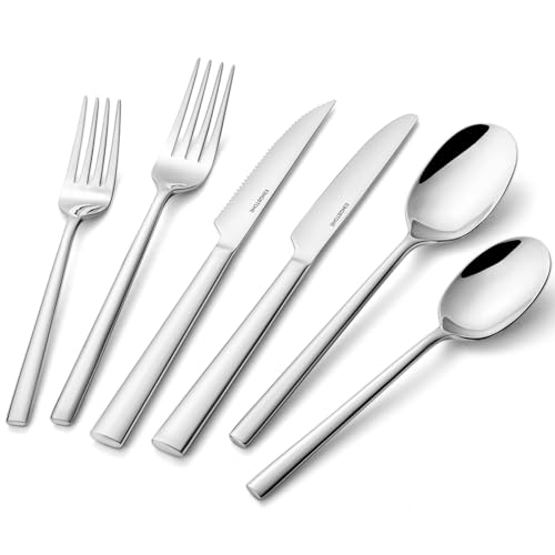 48 Piece Silverware Set with Steak Knives (48-Piece / Silver)