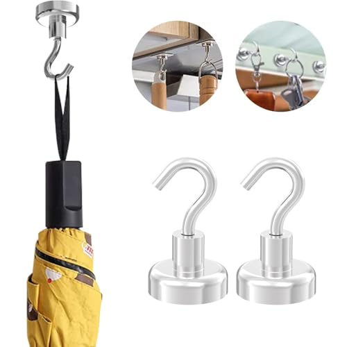 Strong Magnetic Hooks with 1 Inch Dia Magnet Base (1.00" Dia - 80lbs - 12Pack)