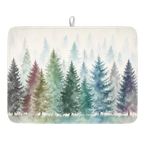 Pine Tree Dish Drying Mat Natural Forest Fog Microfiber Dishes Pad 18x24 Inch Absorbent Fast Dry Dish Drainer Rack Mats for Kitchen Counter (Pine / 18x24 inch)
