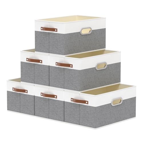 Collapsible Fabric Storage Bins (15.0x9.8x8.3inch(6-Pack) / White/Grey)