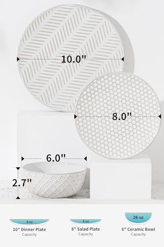 12 Piece Embossed Dinnerware Sets for 4 (White-Mixed Embossment / Service for 4 (12pcs))