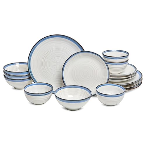 Siterra Santorini 16 (Rustic White with Blue Rim / 16-Piece Set)