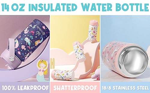 Kids Bento Lunch Box with Toddler Insulated Water Bottle Lunch Bag (A10. Rainbow)