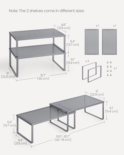 Set of 2 Metal Spice Racks (Silver / 2 Tiers (9"D x 15.7"W))