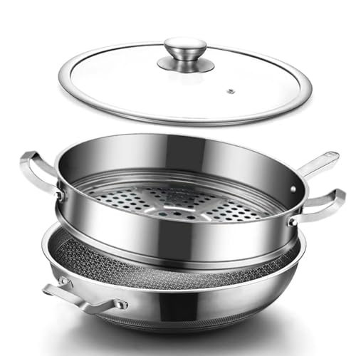 14 Inch Hybrid Stainless Steel Wok with Lid & Steamer Basket (Stainless Steel / 14Inch with Lid & Steamer Basket)