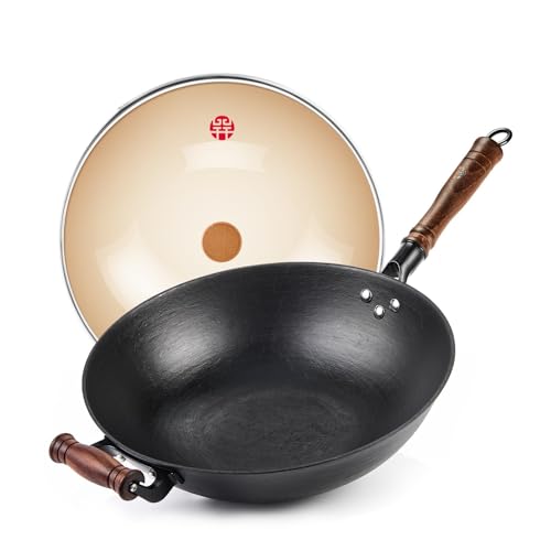 14.1" Cast Iron Wok with Glass Lid (14.1 Inch)