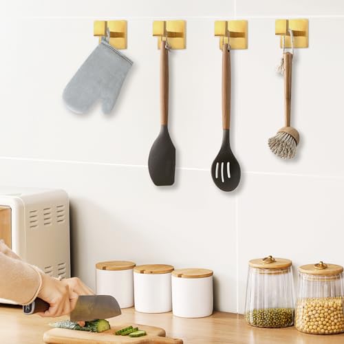 4 Pack Towel Hooks Hand Towel Holder Bathroom Robe Hanger Gold (Square / Gold)
