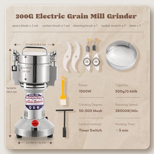 Grain Mill Grinder Electric (Silver / 300g Upright)