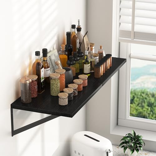 16W x 12D Deep Floating Shelves Set of 2 Black (Black With Black Metal Bracket / 16wx12dx5.8h)