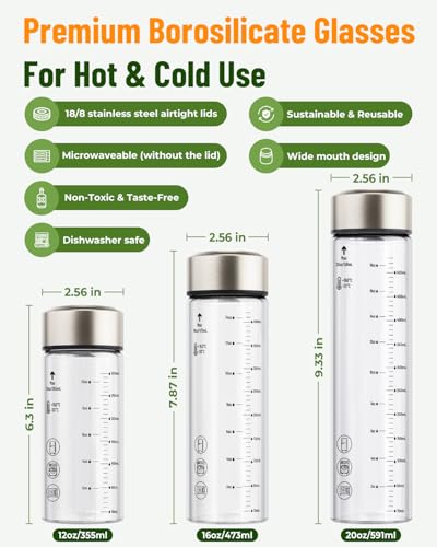 16oz Wide Mouth Glass Juice Bottles With Stainless Steel Lids 4 Pack (silver lid)