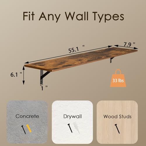Long Wall Shelves (Rustic Brown / 55.1 Inch)