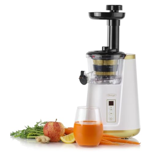 Juicer Cold Press 365 Vertical 65 RPM Slow Masticating Compact Extractor for Fruits and Vegetables with 3 Stage Auger & BPA (White Vertical)