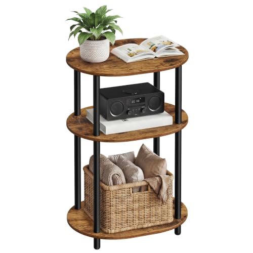 Side Table Small End Table (Rustic Brown + Ink Black)