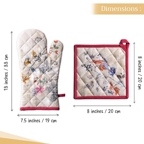 100% Cotton Oven Mitt & Pot Holder Set (043 - Equinoxe - Beige / 7.5" x 13" & 8" x 8" (Oven Mitt & Pot Holder))