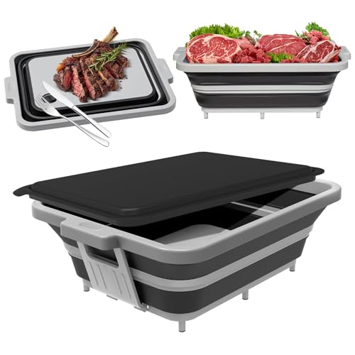 Upgraded Collapsible BBQ Prep Tub with Lid & Foldable Handle Stand