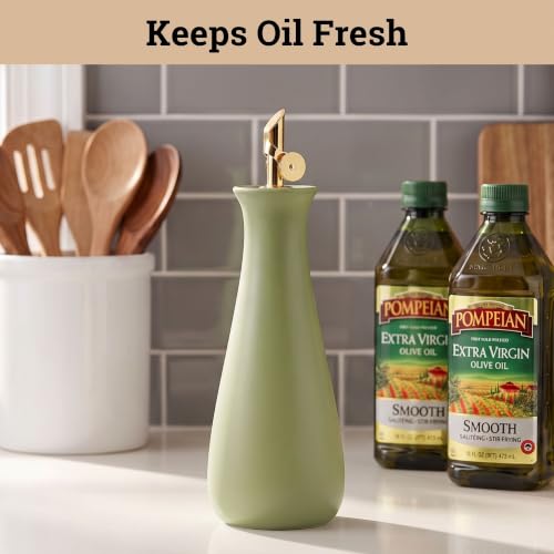 Ceramic Olive Oil Dispenser with Self (Olive)