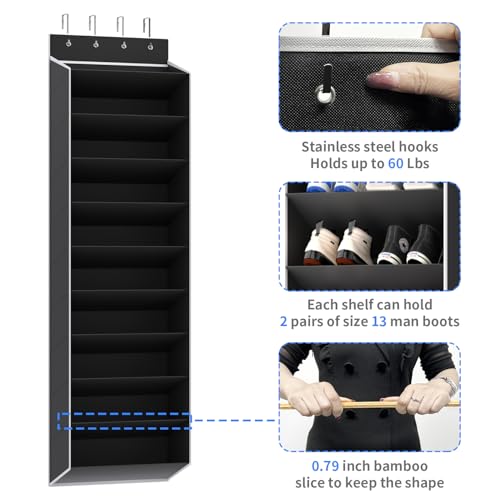 10 Tiers Large Size Over the Door Shoe Organizer Storage (Black-10 cell)