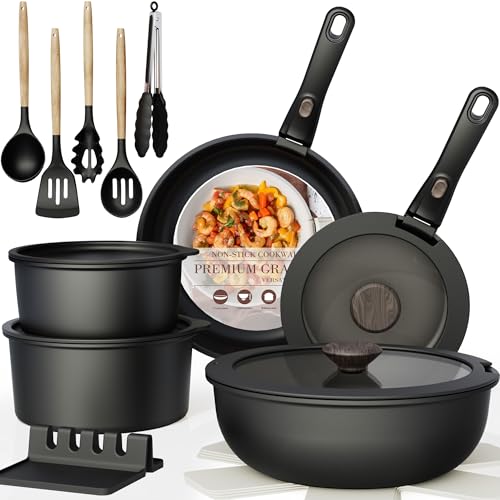 21 Pcs Pots and Pans Set Non Stick (Black / 21 Piece)