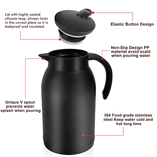 Stainless Steel Thermal Coffee Carafe Dispenser (40oz,Black / 40 Ounces)