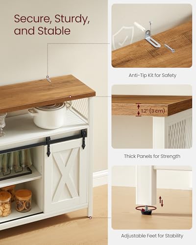 Buffet Cabinet (Without Power Outlet and Light / 13"D x 39.4"W x 31.5"H / Rustic White + Honey Brown)