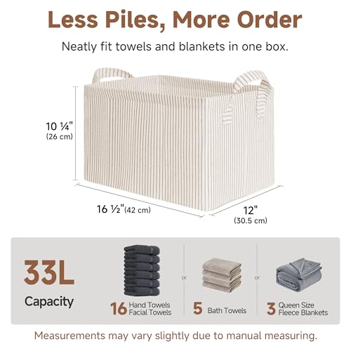 Fabric Storage Bins (Khaki and Beige Stripes / 16 ½" L x 12" W x 10 ¼" H)