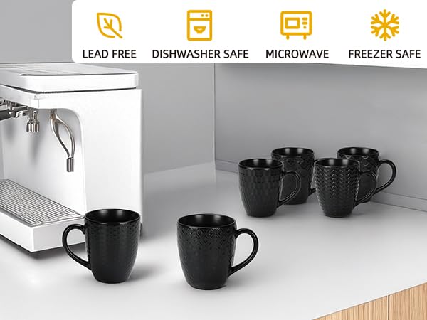 16 OZ Black Coffee Mugs Set of 6 (16 OZ / Black Coffee Mugs)