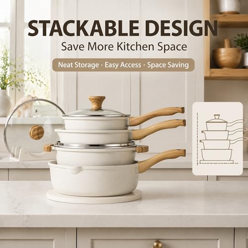 Nonstick Ceramic Cookware Set (White)