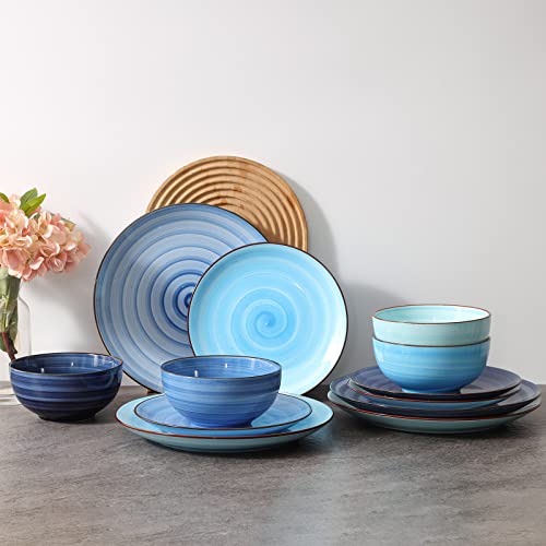 Ceramic Dinnerware Sets for 6 (Gradient Blue / 18 Pieces)