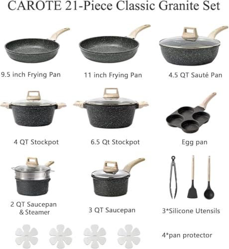 21pcs Nonstick Pots and Pans Set (Classic Black / 21 Piece)
