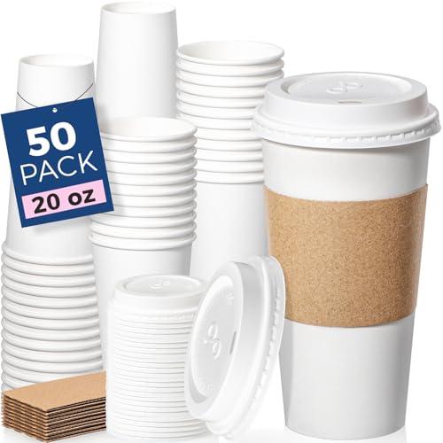 50 Pack 20 oz Disposable Coffee Cups with Lids (20 oz / Classic)