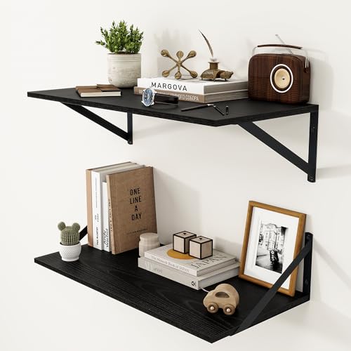 24W x 12D Deep Floating Shelves Set of 2 Black (Black With Black Metal Bracket / 24wx12dx5.8h)