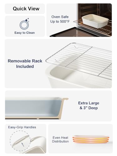 9x13 Ceramic Casserole Dish with 304 Stainless Rack (White / 13.7")