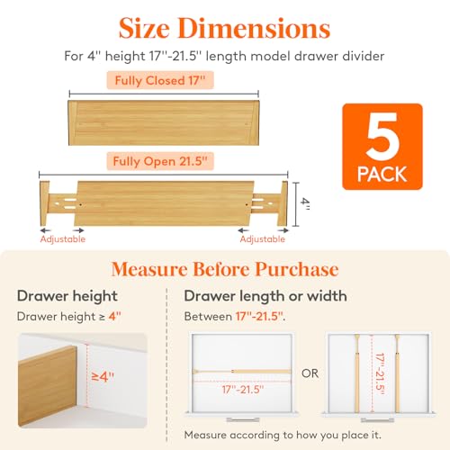 4" High Dresser Drawer Dividers (4"H, 17-21.5"L)