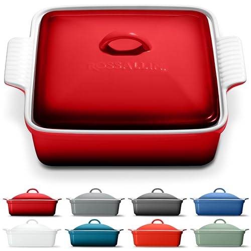 Stoneware Casserole Dish Bakeware with Lid (2.5 Qt / Deep Red)