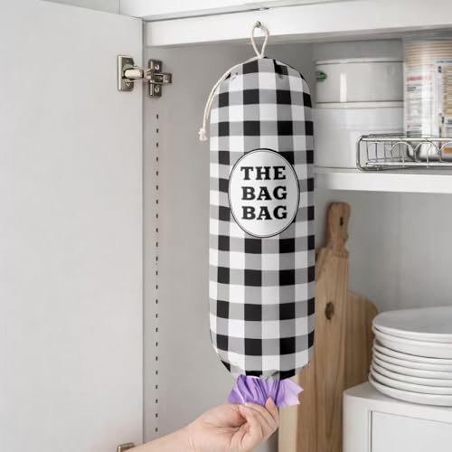 THE BAG BAG Plastic Bag Holder (Black White Plaid)