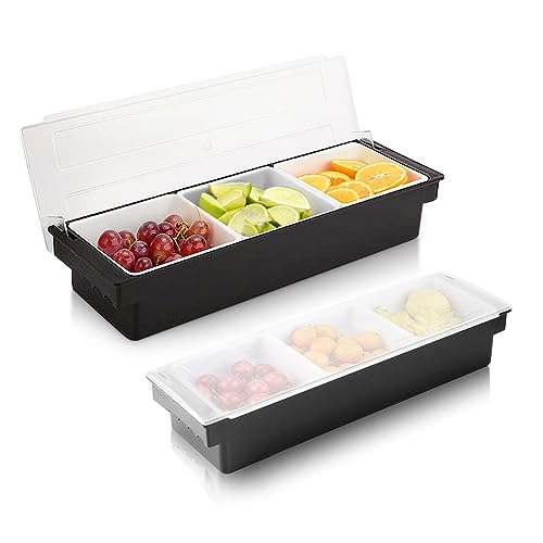 Ice Chilled Condiment Caddy with 3 Removable Trays and Lid (3 Compartment, 2 Pack)