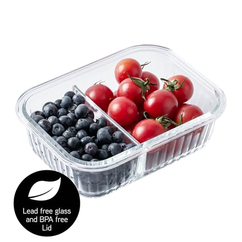 Premium 32 Pc. Borosilicate Glass Food Container Set with Dividers (Fluted Ombre Black)