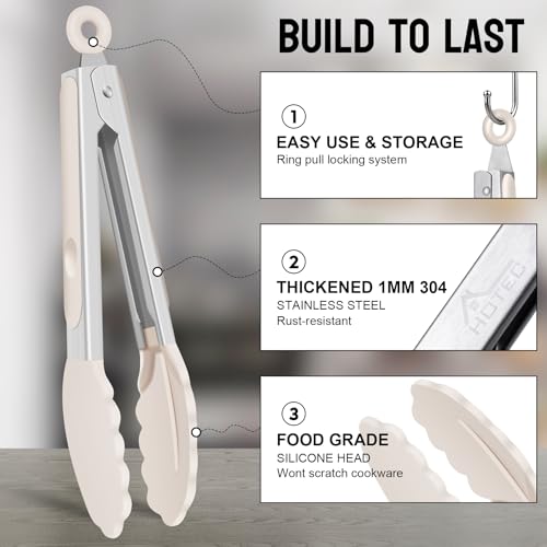 Silicone Kitchen Tongs for Cooking (Khaki)