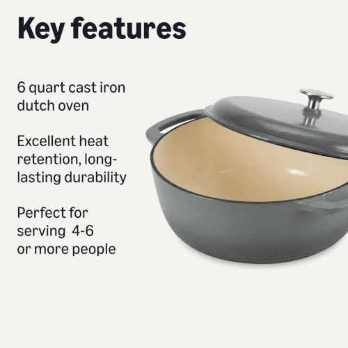 Enameled Cast Iron Dutch Oven Pot with Lid (Gray / 6-Quart)